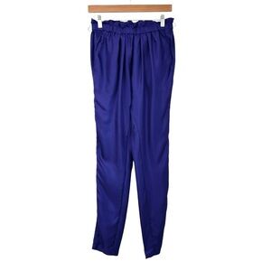 PIAMITA Womens 100% Silk Pants Size Medium Blue Elastic Waist Pockets